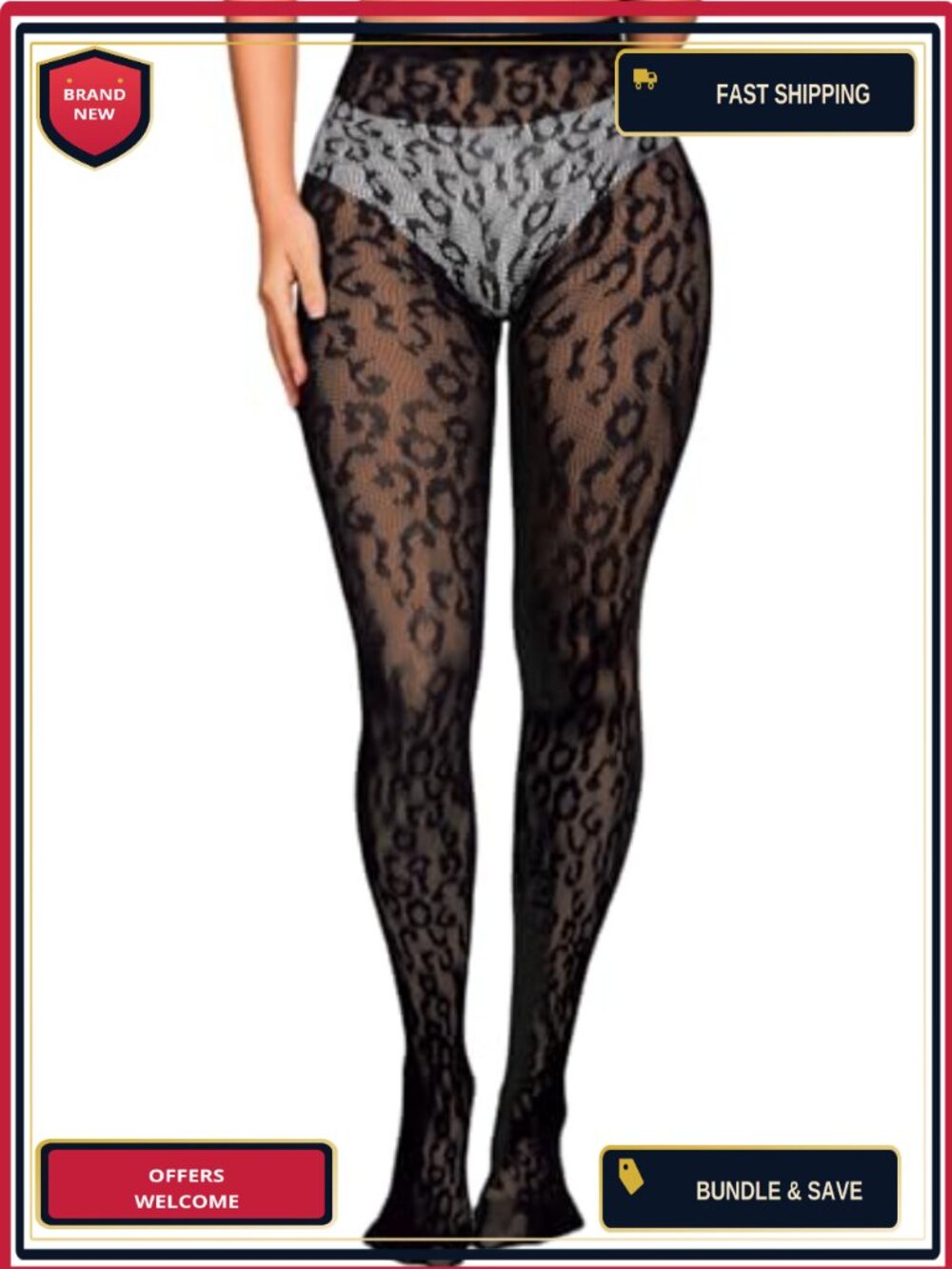 Women Leopard Print Lace Tights Sheer Fishnet Pantyhose Club Rave Outfit